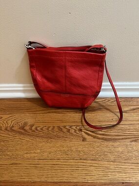 COACH F49160 Park Leather Mini Duffle Crossbody Bag Red Orange Pebble Hobo Bag